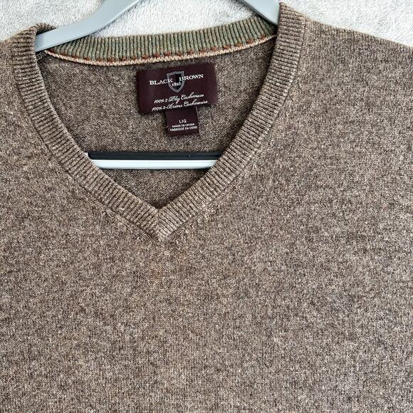 Black Brown 1826 100% Large Cashmere Sweater V Neck Pullover Old Money - Picture 2 of 9